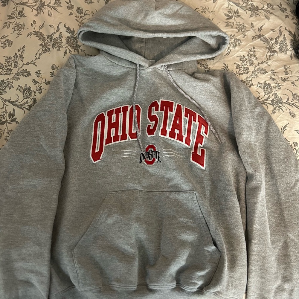 Champion Gray Hoodie with Red Lettering